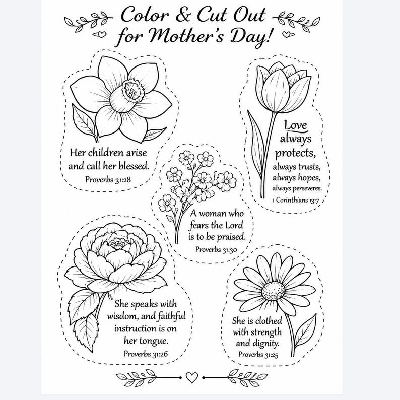 DIY Christian Mother's Day Flower Coloring Craft | Bible Verse Printable Bouquet (PDF) Woodworking Blueprint - Step-by-Step Plan thumbnail 7