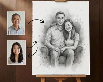 Individuell angefertigte Bleistift Skizze Portrait – Familie, Paar, Haustier (Digitaler Download)