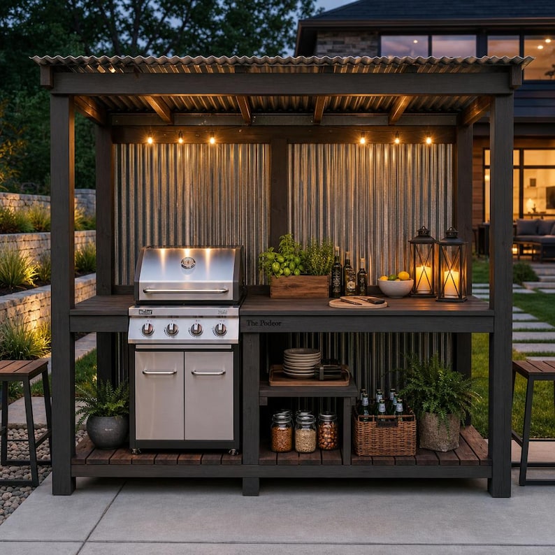 DIY Outdoor Kitchen Plans | Covered BBQ Grill Station Build (PDF Download) Woodworking Blueprint - Step-by-Step Plan thumbnail 2