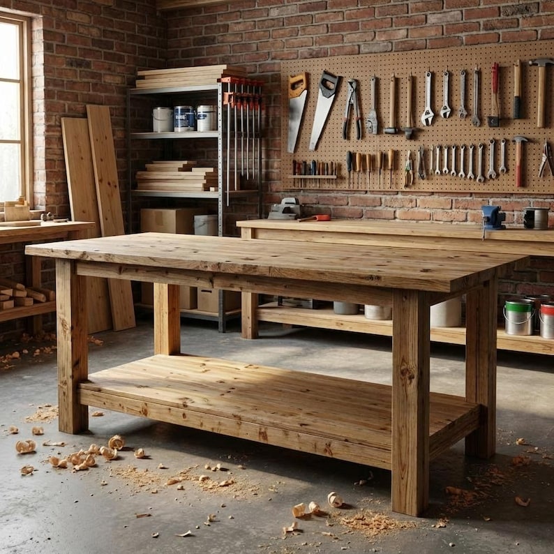 DIY DIY Mobile Workbench Plans PDF, Extra Long Garage Workstation, Rolling Shop Table Blueprint Woodworking Blueprint - Step-by-Step Plan thumbnail 2