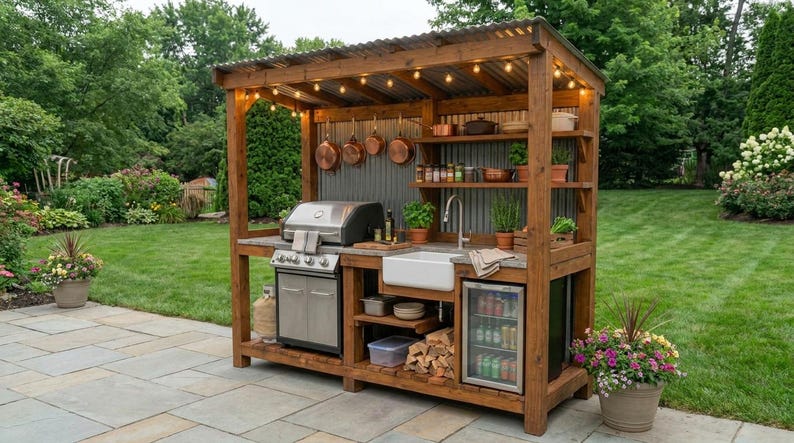 DIY Outdoor Kitchen Plans | Covered BBQ Grill Station Build (PDF Download) Woodworking Blueprint - Step-by-Step Plan thumbnail 5
