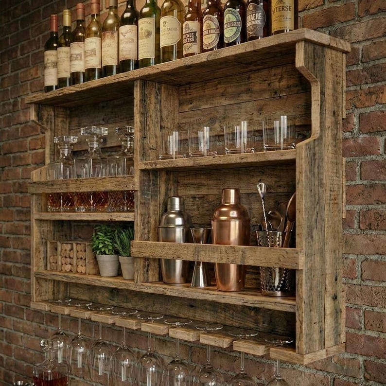 DIY Wall Mounted Wine Rack Plans | Rustic Wood Shelf, Glass Holder (PDF Download) Woodworking Blueprint - Step-by-Step Plan thumbnail 6