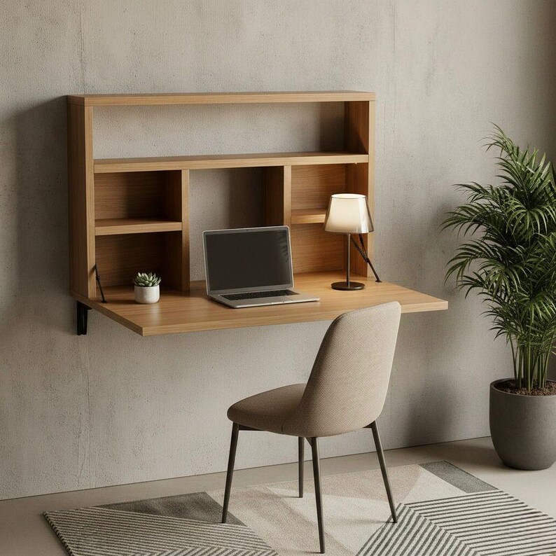 DIY Wall Mounted Folding Desk Plans | Space Saving Wooden Workstation (PDF Download) Woodworking Blueprint - Step-by-Step Plan thumbnail 3