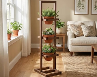 3-Tier Wooden Plant Stand Plan | DIY Ladder Shelf Blueprint (PDF Download)