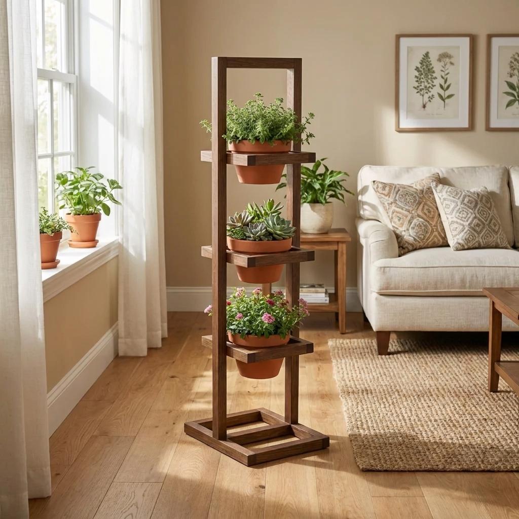 3-Tier Wooden Plant Stand Plan | DIY Ladder Shelf Blueprint (PDF Download)