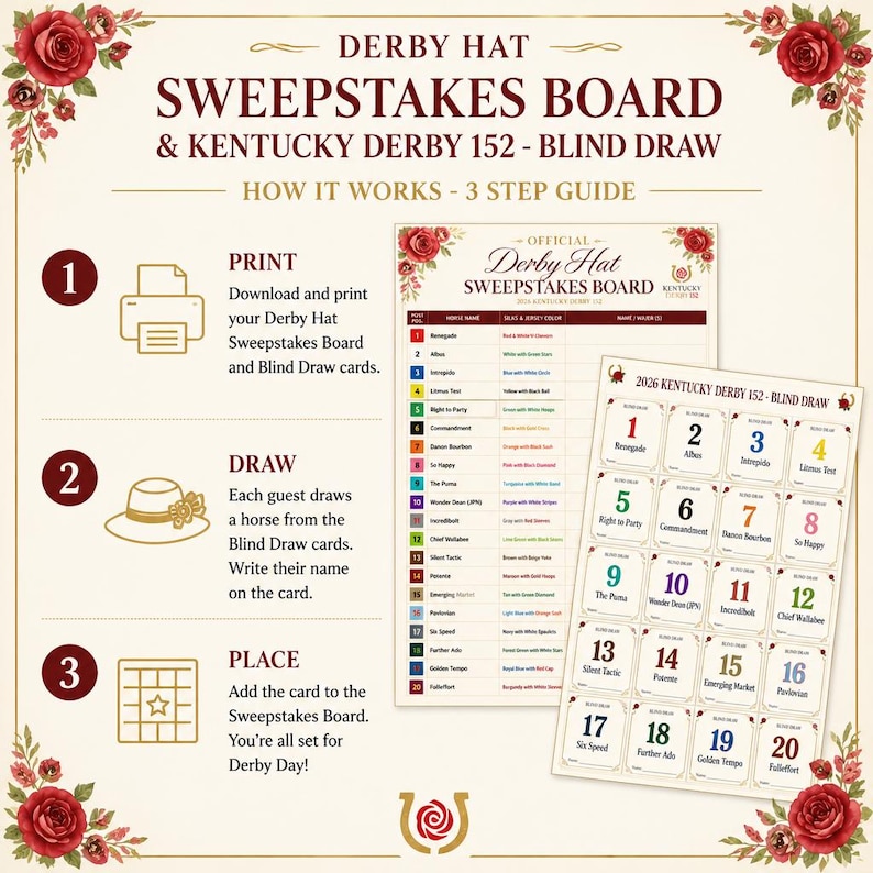 DIY Kentucky Derby 2026 Party Game – Horse Draw Sweepstakes Board (PDF Printable) Woodworking Blueprint - Step-by-Step Plan thumbnail 4
