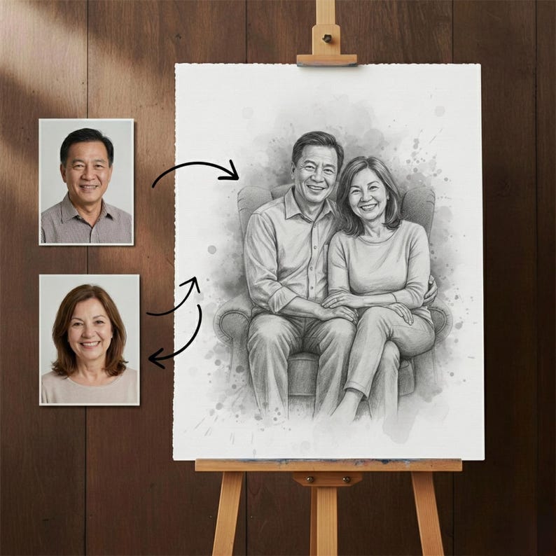 DIY Custom Pencil Sketch Portrait – Family, Couple, Pet Art (Digital Download) Woodworking Blueprint - Step-by-Step Plan thumbnail 6