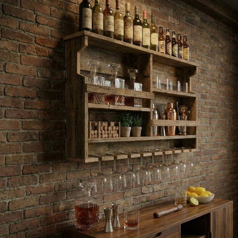 DIY Wall Mounted Wine Rack Plans | Rustic Wood Shelf, Glass Holder (PDF Download) Woodworking Blueprint - Step-by-Step Plan thumbnail 4