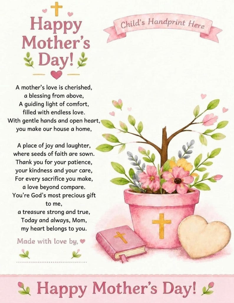 DIY Christian Mother's Day Handprint Craft | God Picked You Poem (PDF) Woodworking Blueprint - Step-by-Step Plan thumbnail 8