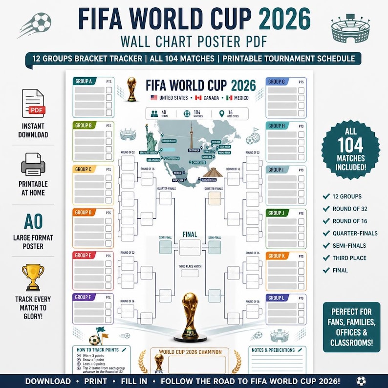DIY FIFA World Cup 2026 Wall Chart Poster PDF | 12 Groups Bracket Tracker | All 104 Matches | Printable Tournament Schedule Woodworking Blueprint - Step-by-Step Plan thumbnail 5