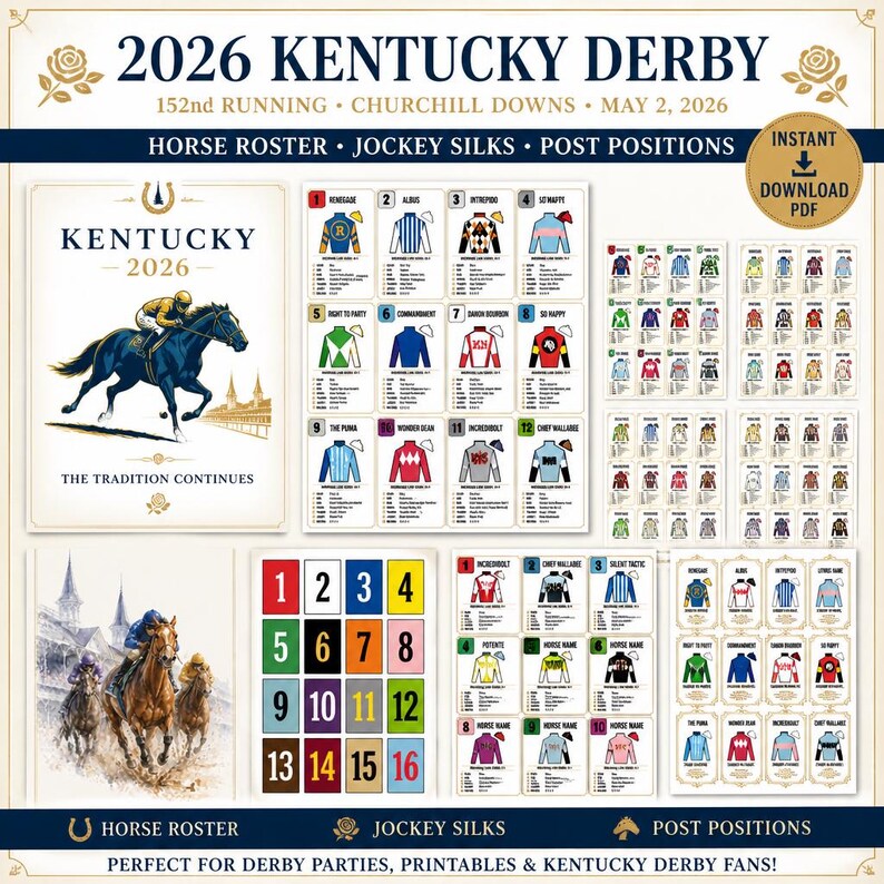 DIY 2026 Kentucky Derby Race Lineup & Jockey Silks – Party Printables (Digital Download PDF) Woodworking Blueprint - Step-by-Step Plan thumbnail 1