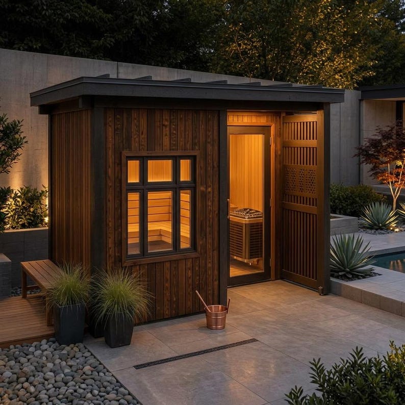 DIY Modern Outdoor Sauna Plans | DIY Cedar Backyard Sauna With Window (PDF Download) Woodworking Blueprint - Step-by-Step Plan thumbnail 5