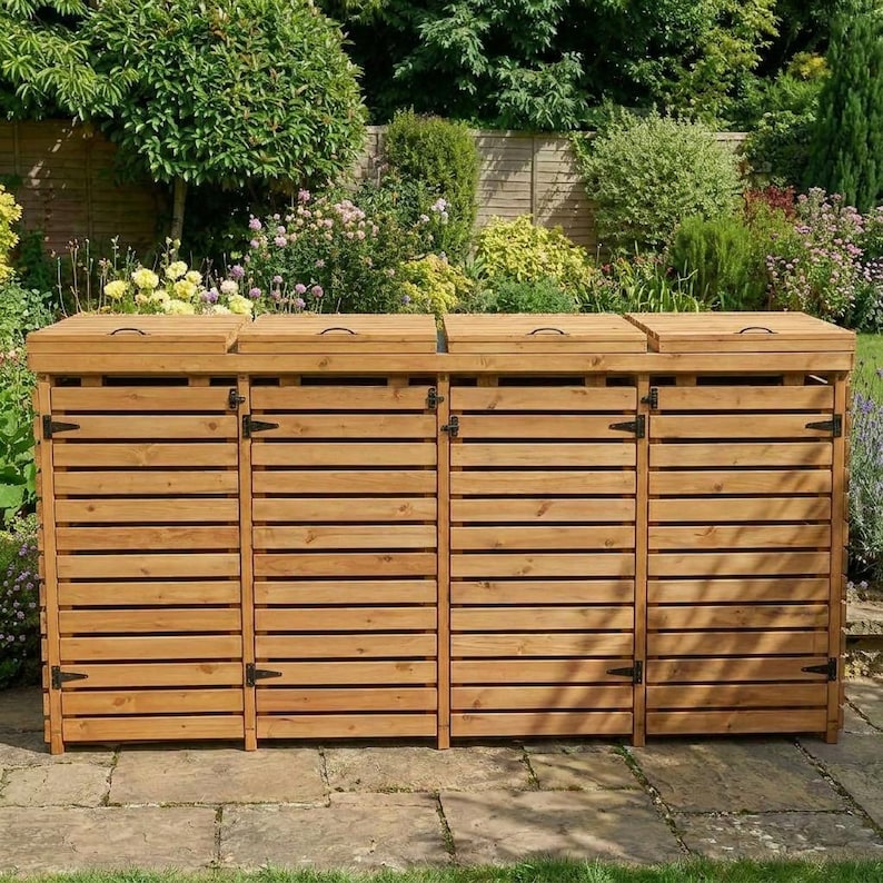 DIY Four Wheelie Bin Storage Plans PDF | 90 Gallon & 340L Outdoor Trash Can Enclosure | DIY Garbage Bin Shed Plans Woodworking Blueprint - Step-by-Step Plan thumbnail 3