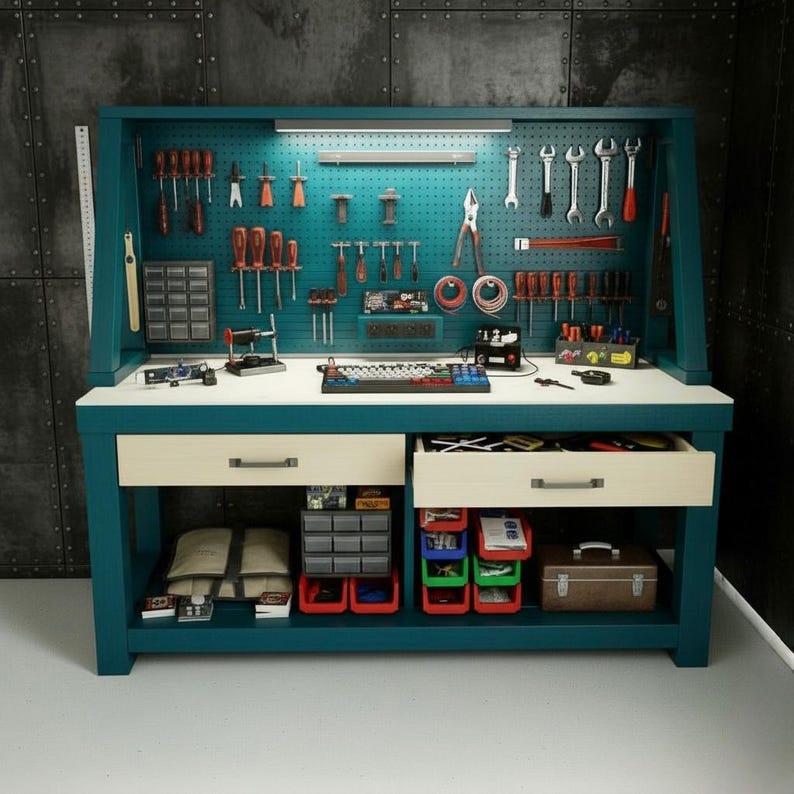 DIY DIY Workbench Plans with Drawers & Pegboard | Garage Workshop Woodworking PDF Download Woodworking Blueprint - Step-by-Step Plan thumbnail 2