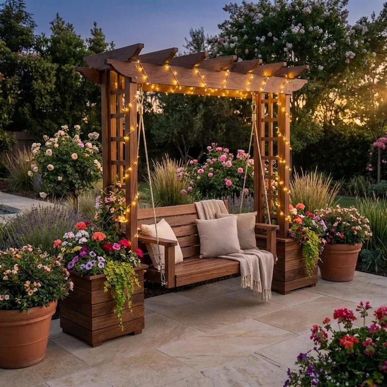 DIY DIY Pergola Swing Chair Plans | Free Standing Arbor Swing Frame & Porch Bench Woodworking PDF Woodworking Blueprint - Step-by-Step Plan thumbnail 3