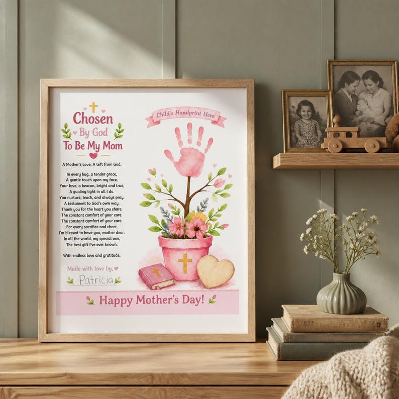 DIY Christian Mothers Day Handprint Craft | God Picked You Mom Keepsake (PDF Download) Woodworking Blueprint - Step-by-Step Plan thumbnail 6