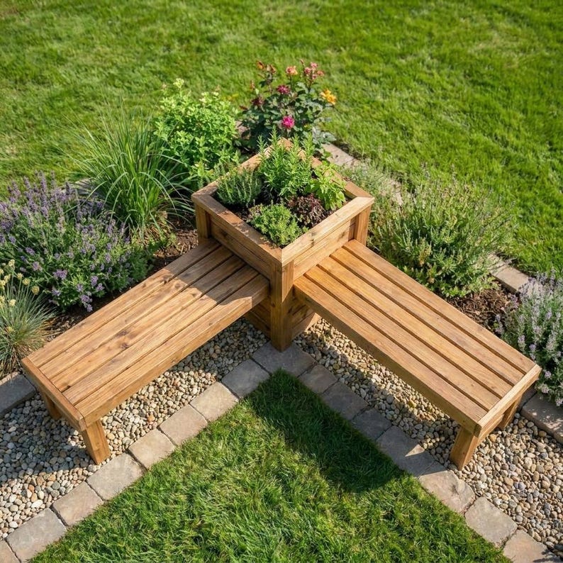 DIY L Shaped Corner Bench Plans | Built-In Planter Box Seating (PDF Download) Woodworking Blueprint - Step-by-Step Plan thumbnail 6