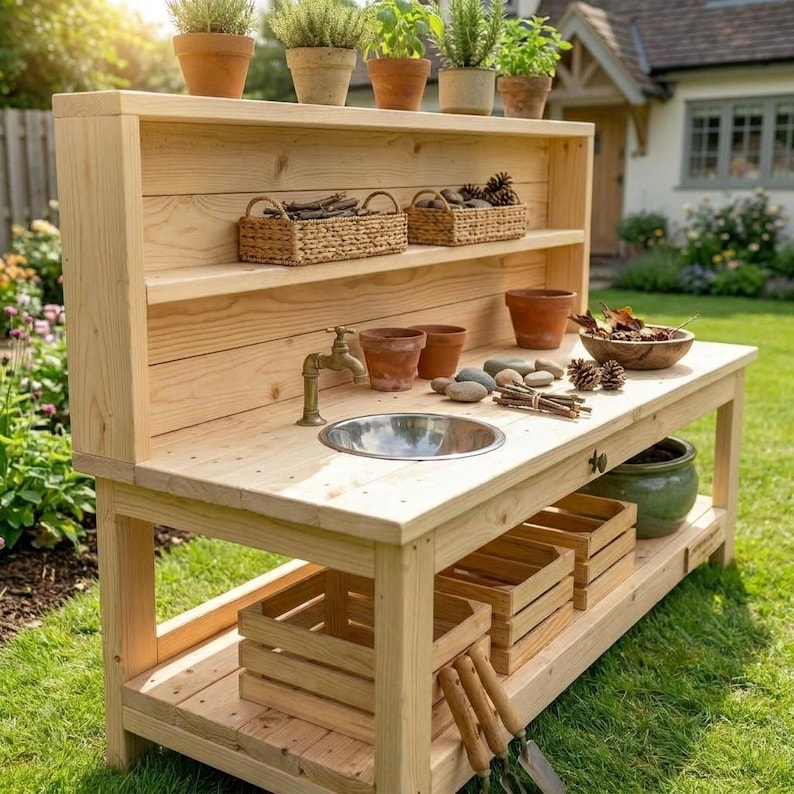 DIY Kids Mud Kitchen Plans | DIY Wooden Outdoor Play Station Blueprint (PDF Download) Woodworking Blueprint - Step-by-Step Plan thumbnail 4