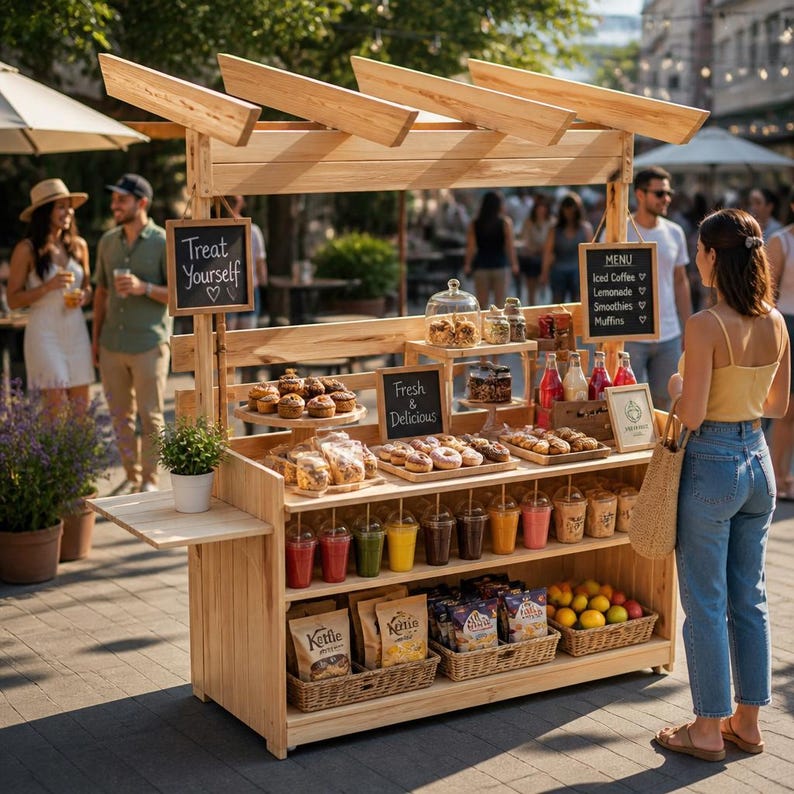 DIY Collapsible Food Cart Plans | Mobile Coffee, Charcuterie, Dessert Blueprint (PDF) Woodworking Blueprint - Step-by-Step Plan thumbnail 1