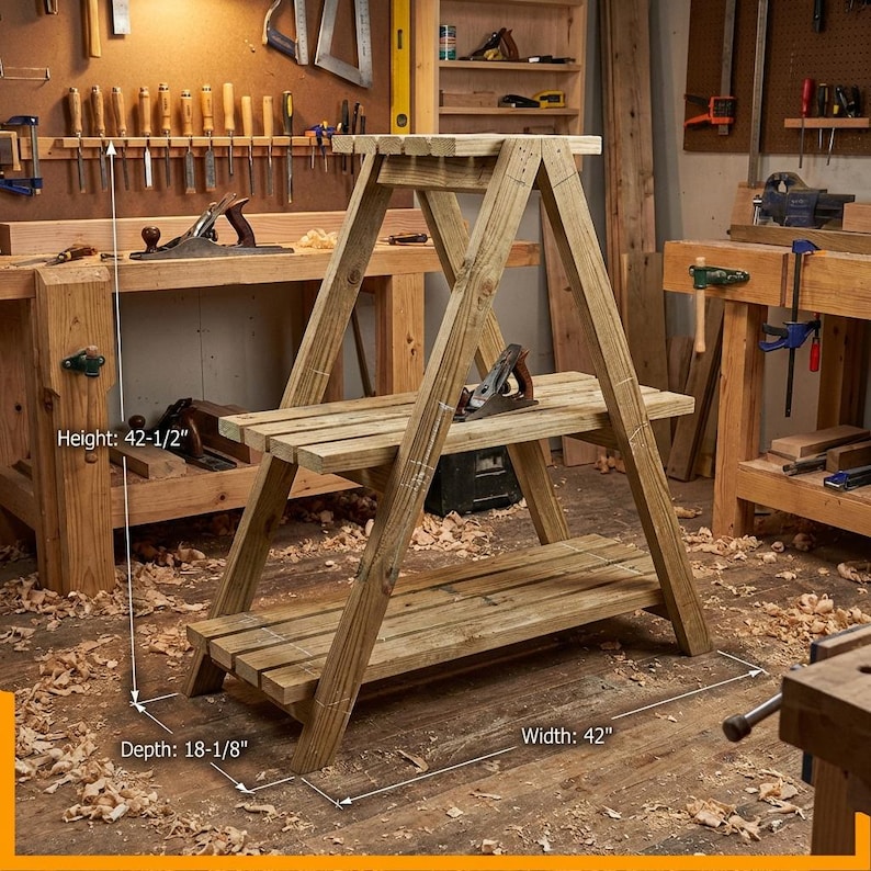 DIY Rustic 3 Tier Wooden Plant Stand Plans, A-Frame Garden Shelf (PDF Download) Woodworking Blueprint - Step-by-Step Plan thumbnail 2