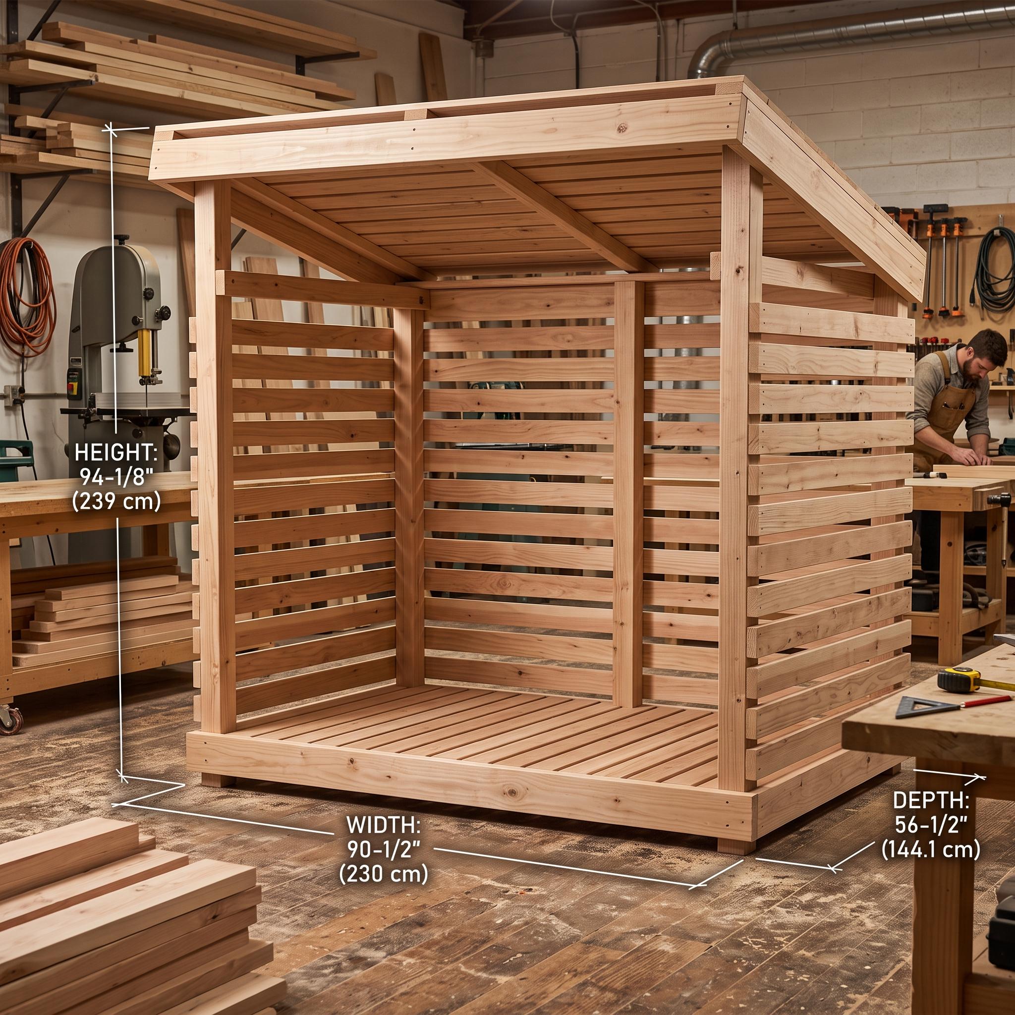Modern Slatted Firewood Shed Plans — Material and lumber overview