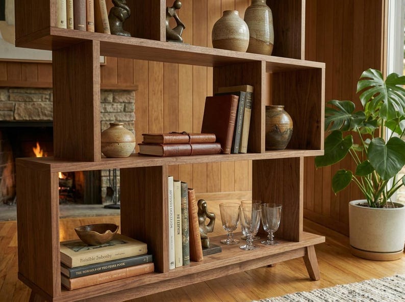 DIY Mid-Century Modern Bookshelf Plans | Geometric Asymmetrical Bookcase Blueprint (PDF Download) Woodworking Blueprint - Step-by-Step Plan thumbnail 7