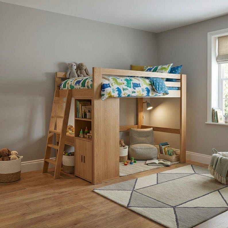 DIY Twin Loft Bed Plans with Stairs & Desk | Space Saving High Sleeper Frame (PDF Download) Woodworking Blueprint - Step-by-Step Plan thumbnail 5