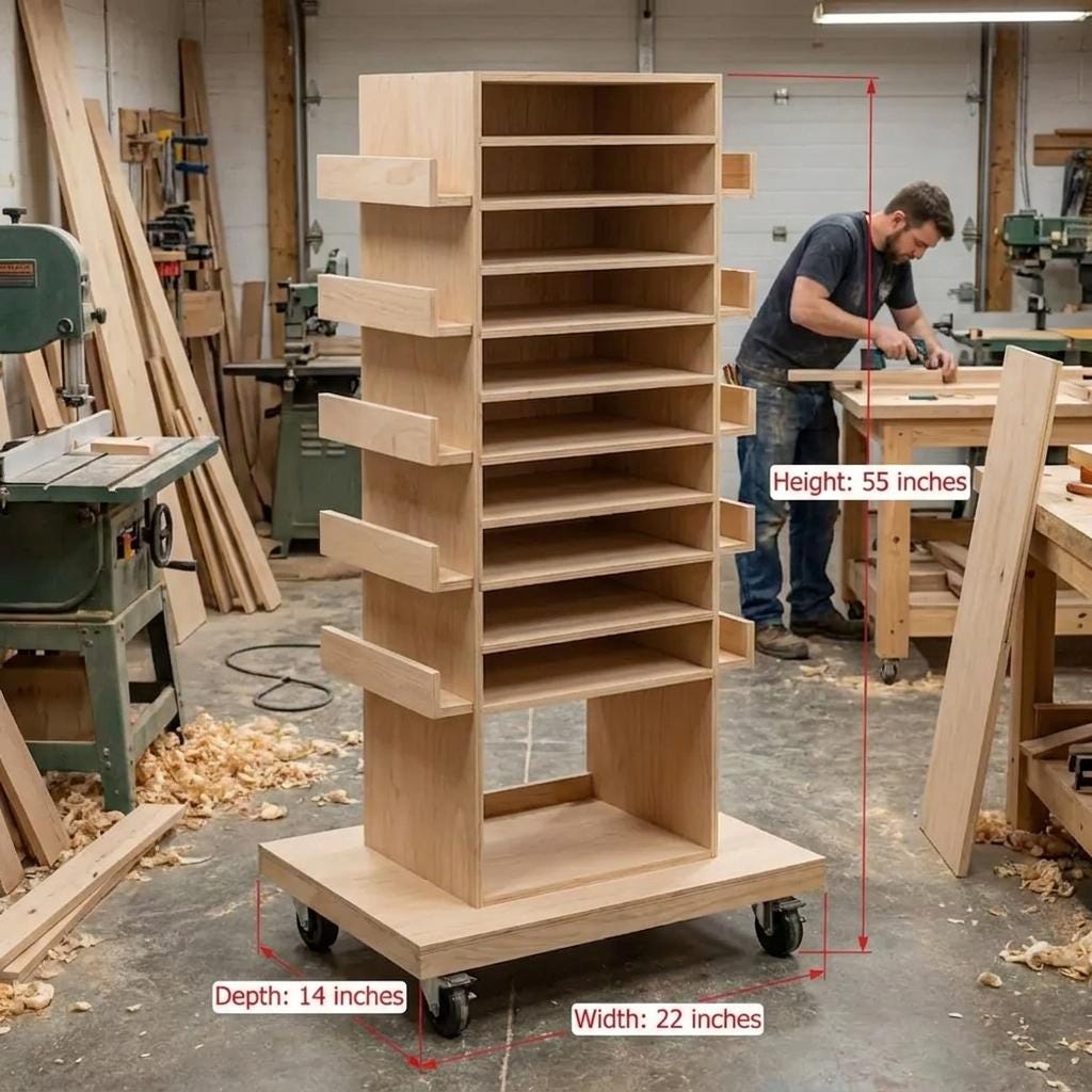 DIY Rolling Tool Station Plans — 3D exploded assembly view
