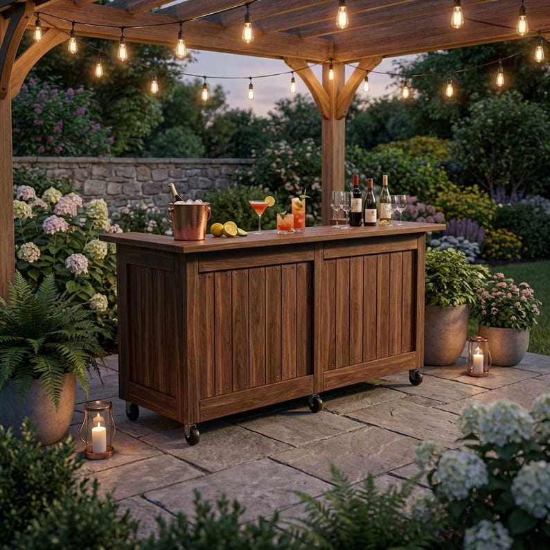 DIY DIY Mobile Bar Plans: Outdoor Patio Beverage Station, Bar on Wheels (PDF Download) Woodworking Blueprint - Step-by-Step Plan thumbnail 6