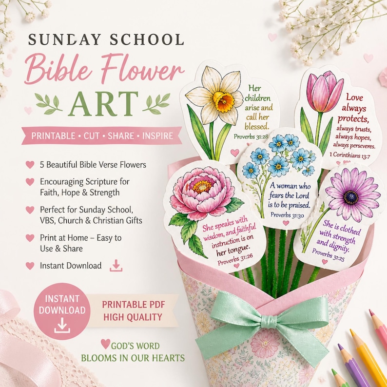 DIY Christian Mother's Day Flower Coloring Craft | Bible Verse Printable Bouquet (PDF) Woodworking Blueprint - Step-by-Step Plan thumbnail 2