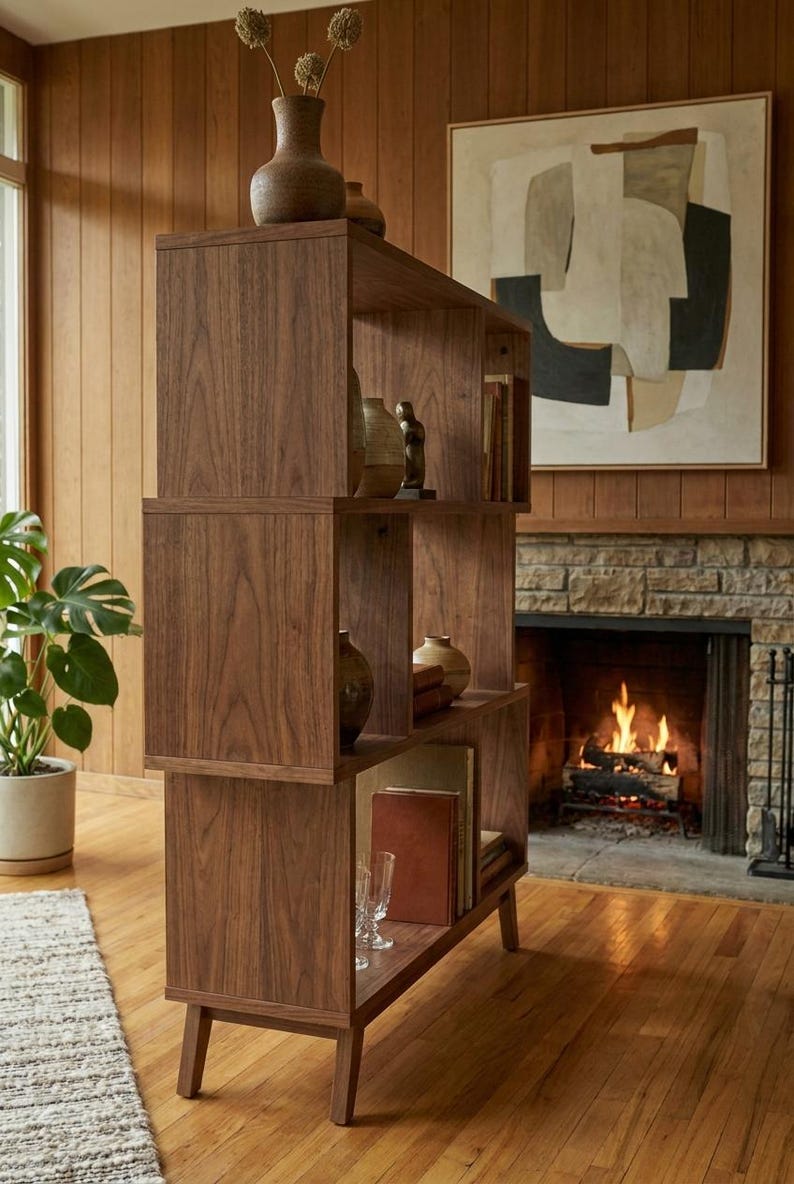 DIY Mid-Century Modern Bookshelf Plans | Geometric Asymmetrical Bookcase Blueprint (PDF Download) Woodworking Blueprint - Step-by-Step Plan thumbnail 5