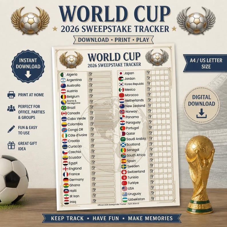 DIY World Cup 2026 Sweepstake Kit PDF | Football Office Pool Game | Soccer Party Printable | FIFA Sweep Stake Instant Download Woodworking Blueprint - Step-by-Step Plan thumbnail 2