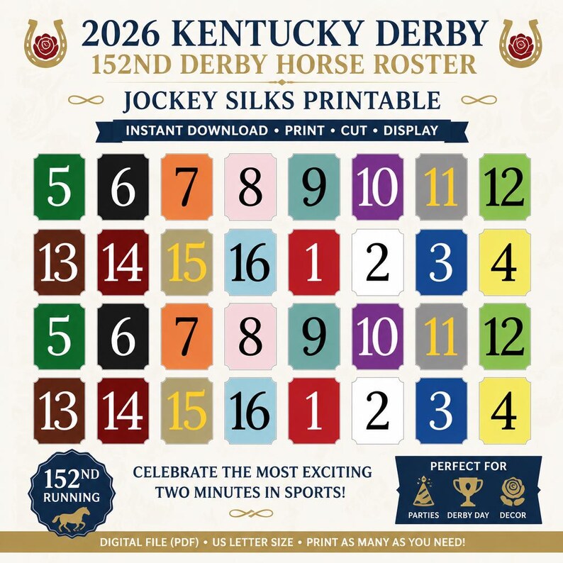 DIY 2026 Kentucky Derby Race Lineup & Jockey Silks – Party Printables (Digital Download PDF) Woodworking Blueprint - Step-by-Step Plan thumbnail 3