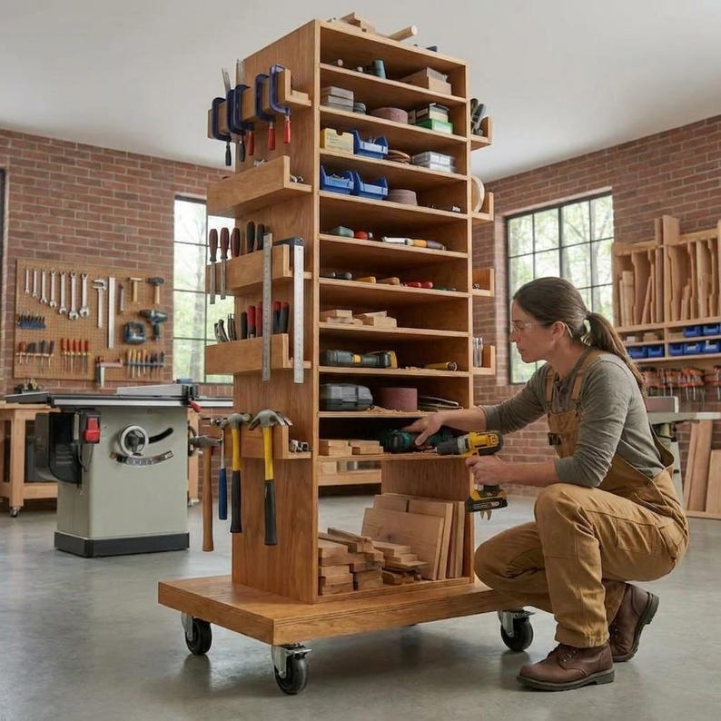 DIY DIY Rolling Tool Station Plans | Mobile Woodworking Cabinet on Wheels (PDF Download) Woodworking Blueprint - Step-by-Step Plan thumbnail 1