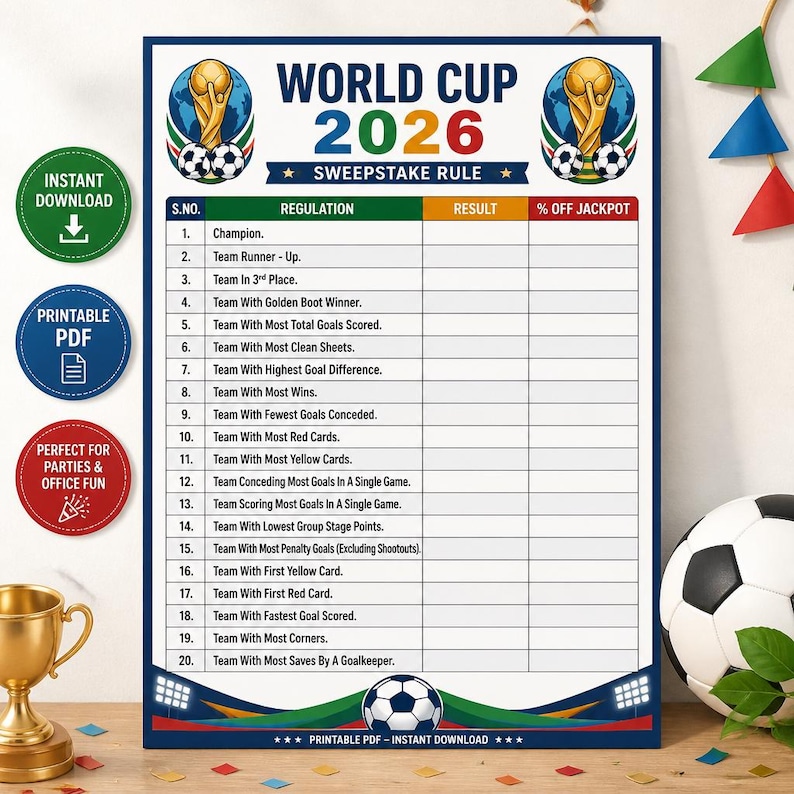 DIY World Cup 2026 Sweepstake Kit PDF | Football Office Pool Game | Soccer Party Printable | FIFA Sweep Stake Instant Download Woodworking Blueprint - Step-by-Step Plan thumbnail 3