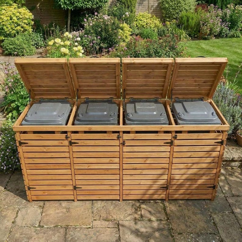 DIY Four Wheelie Bin Storage Plans PDF | 90 Gallon & 340L Outdoor Trash Can Enclosure | DIY Garbage Bin Shed Plans Woodworking Blueprint - Step-by-Step Plan thumbnail 4