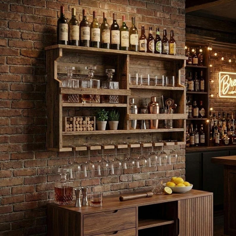 DIY Wall Mounted Wine Rack Plans | Rustic Wood Shelf, Glass Holder (PDF Download) Woodworking Blueprint - Step-by-Step Plan thumbnail 1