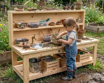 Kids Mud Kitchen Plans | Wooden Outdoor Play Station Blueprint (PDF Download)