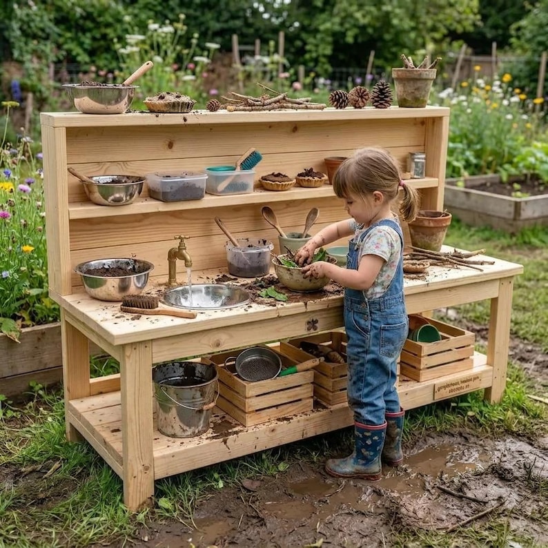 DIY Kids Mud Kitchen Plans | Wooden Outdoor Play Station Blueprint (PDF Download) Woodworking Blueprint - Step-by-Step Plan thumbnail 1
