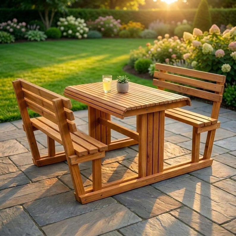 DIY DIY Picnic Table Plans | Outdoor Table with Backrest, Umbrella Hole (PDF Download) Woodworking Blueprint - Step-by-Step Plan thumbnail 3
