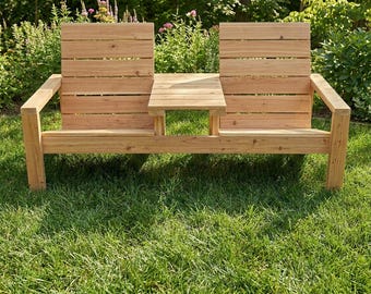 Double Garden Chair Bench Plans | Adirondack Patio Seating with Table (PDF Download)