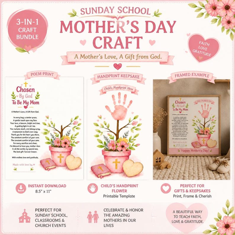 DIY Christian Mothers Day Handprint Craft | God Picked You Mom Keepsake (PDF Download) Woodworking Blueprint - Step-by-Step Plan thumbnail 7