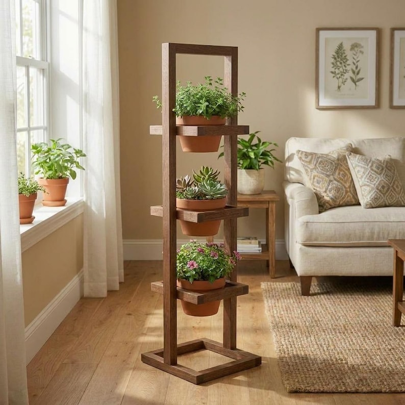 DIY 3-Tier Wooden Plant Stand Plan | DIY Ladder Shelf Blueprint (PDF Download) Woodworking Blueprint - Step-by-Step Plan thumbnail 3