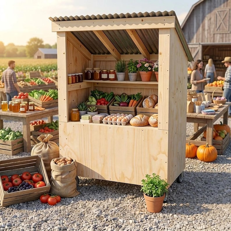 DIY DIY Farmstand Plans PDF | Mobile Roadside Farm Stand Blueprint | Bakery Cart Flower Egg Produce Stand | Woodworking Plans Woodworking Blueprint - Step-by-Step Plan thumbnail 1