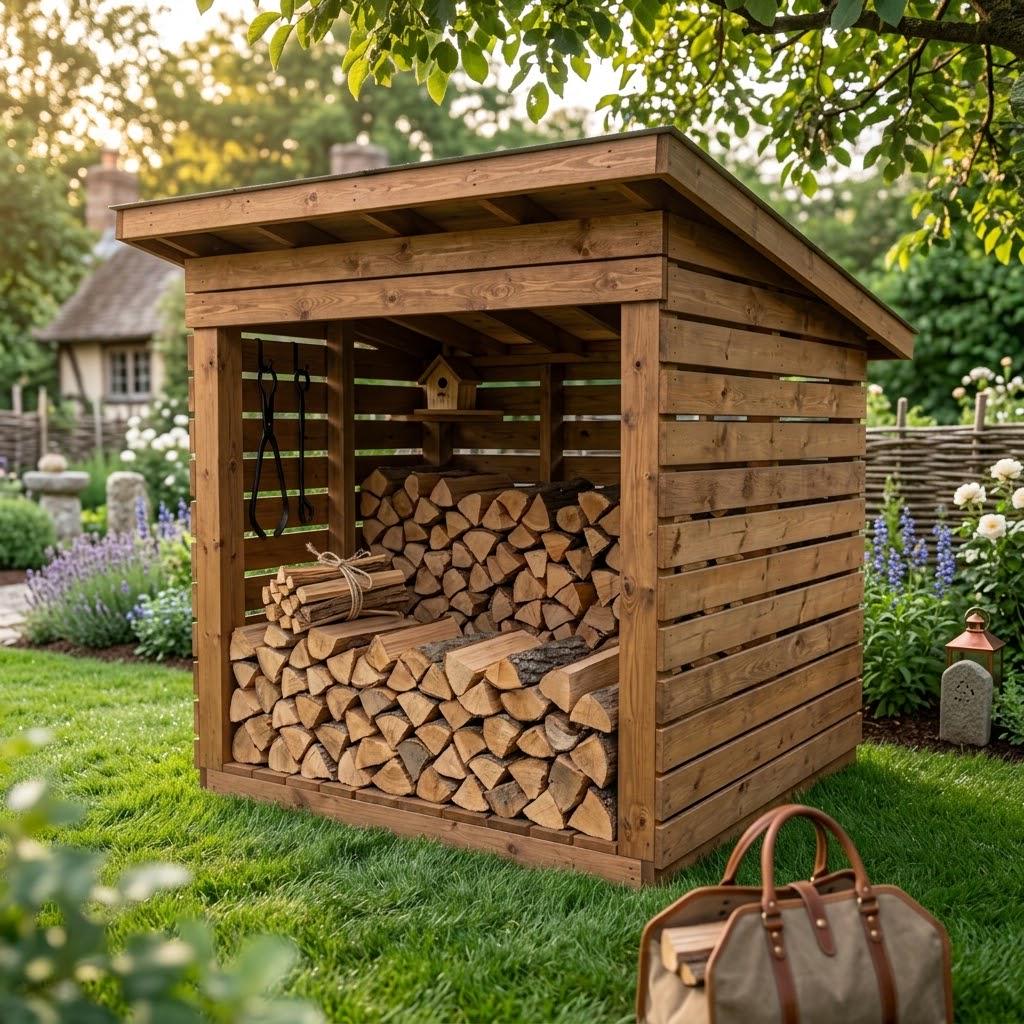 Modern Slatted Firewood Shed Plans | 2 Cord Capacity, DIY Blueprint (PDF)