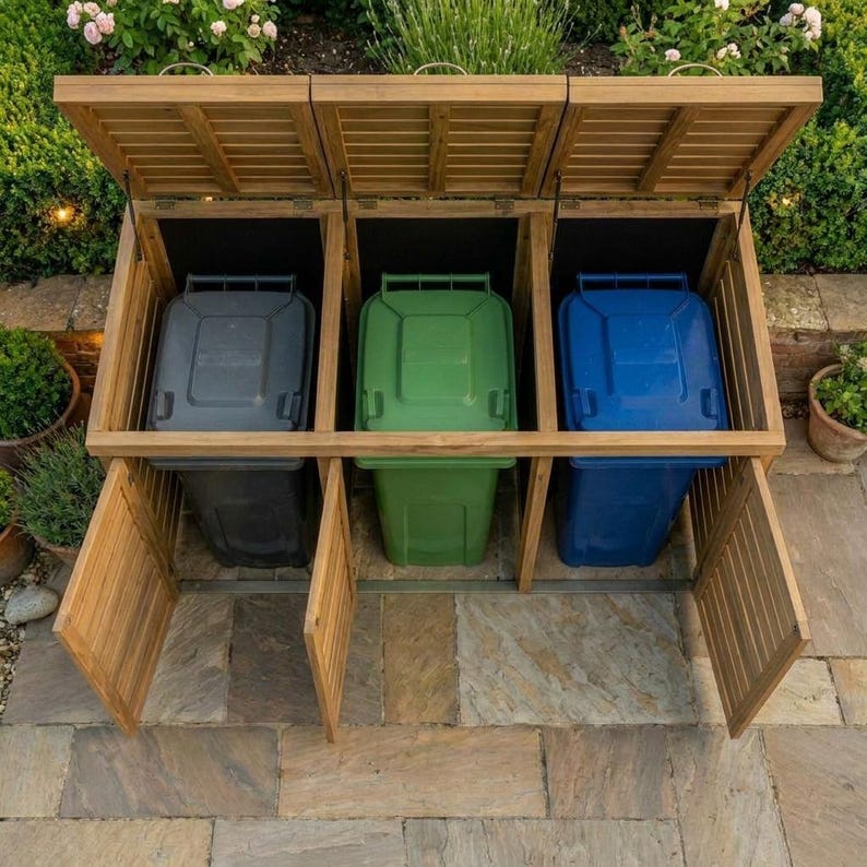 DIY Triple Wheelie Bin Storage Plans | Wooden Trash Can Enclosure Blueprint (PDF Download) Woodworking Blueprint - Step-by-Step Plan thumbnail 3