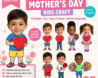 Muttertag Kinder Basteln | Personalisierte Gesichtsaktivität, druckbare Vorlage (Canva)