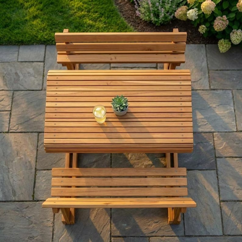 DIY DIY Picnic Table Plans | Outdoor Table with Backrest, Umbrella Hole (PDF Download) Woodworking Blueprint - Step-by-Step Plan thumbnail 4