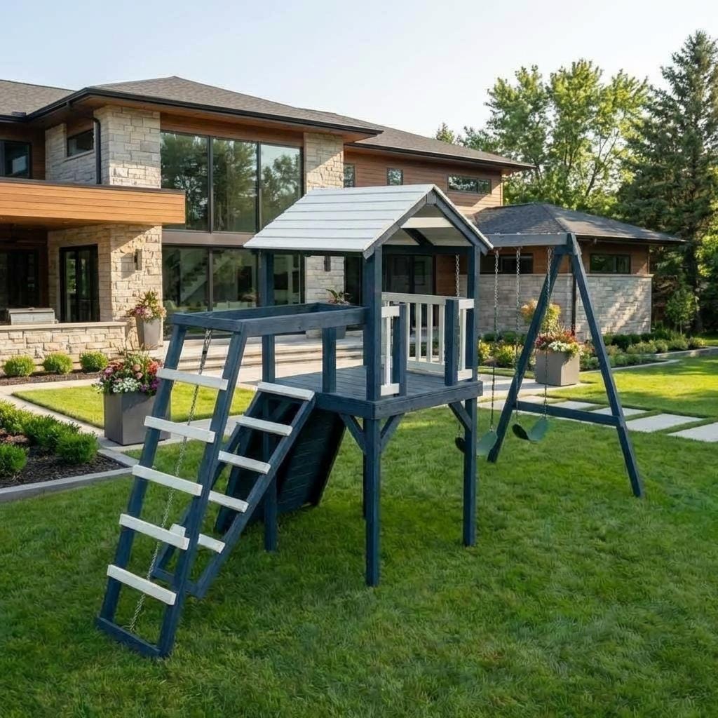 DIY Wooden Playhouse Plans with Slide and Swings | Backyard Kids Playground | Step-by-Step PDF