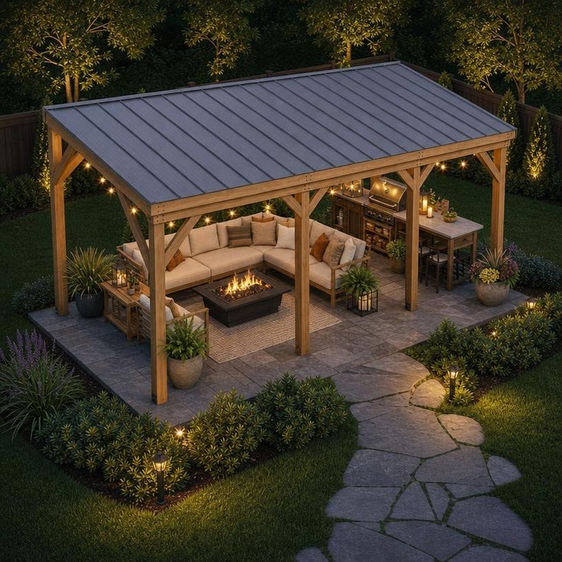 DIY 10x24 Gazebo Build Plans | DIY Backyard Pergola, Pavilion Guide (PDF Download) Woodworking Blueprint - Step-by-Step Plan thumbnail 1